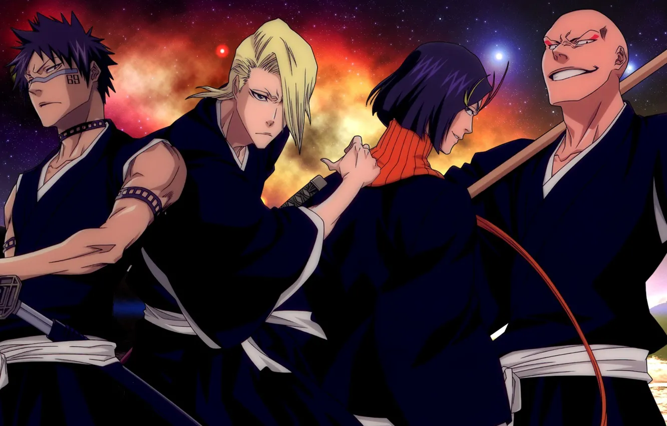 Photo wallpaper sword, game, star, Bleach, soldiers, sky, anime, night