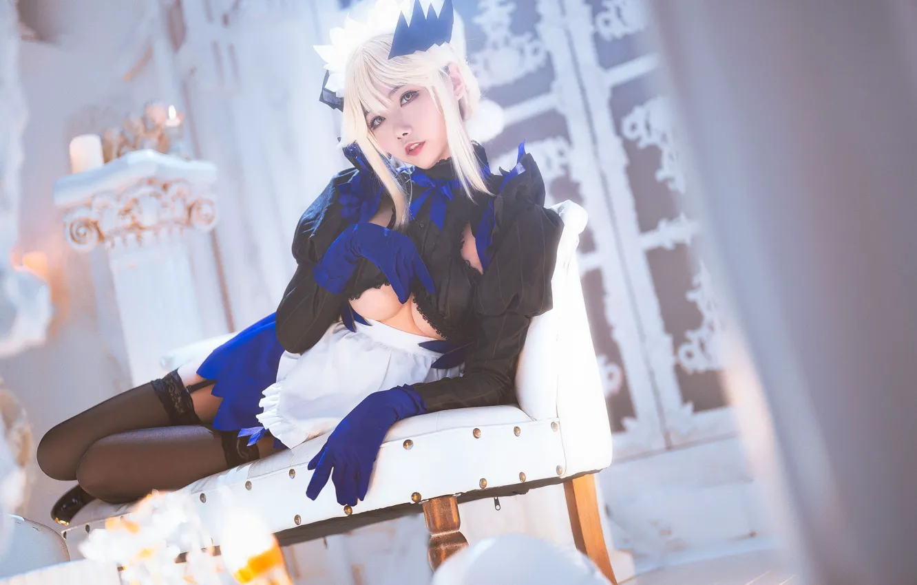 Photo wallpaper look, girl, blonde, girl, Asian, cosplay, brown eyes, cosplay