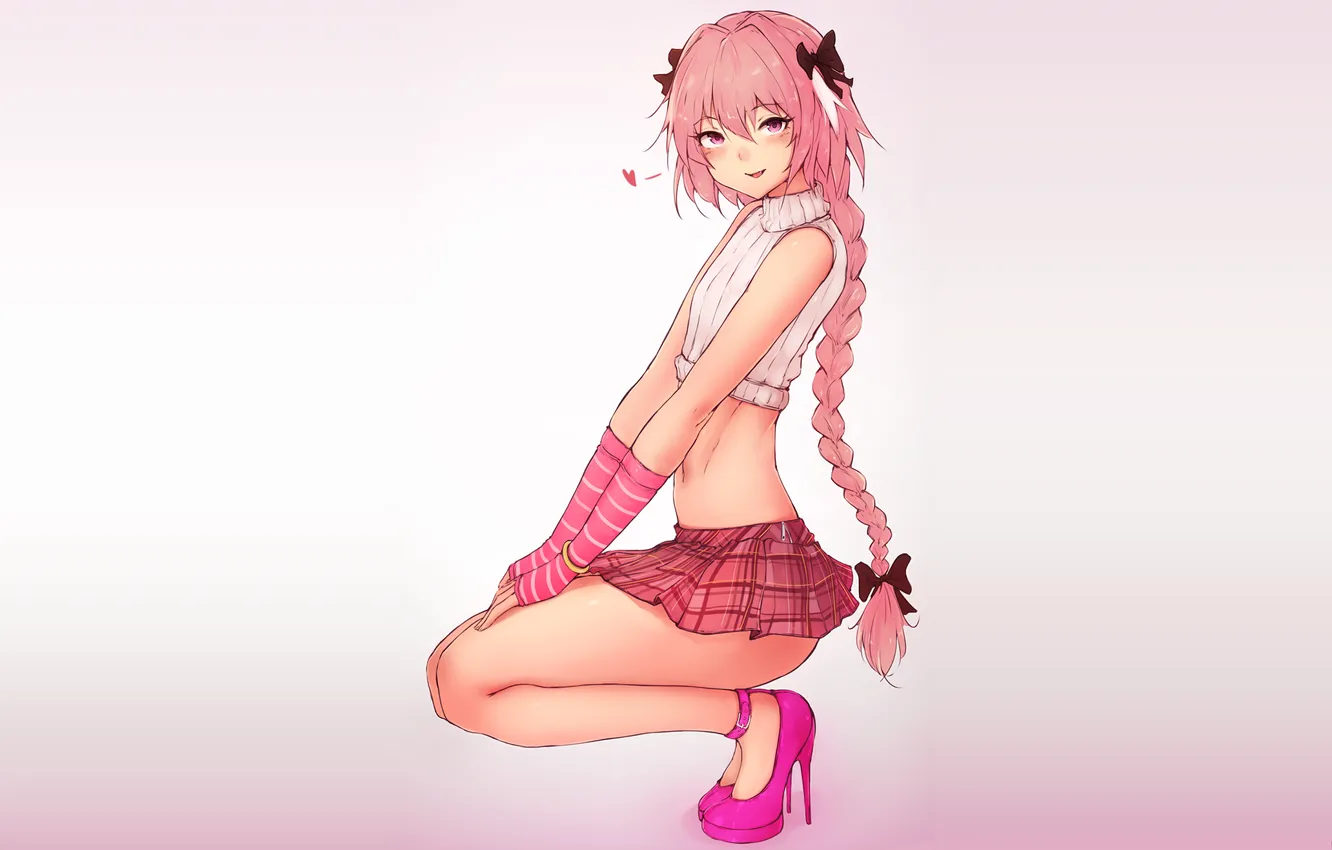 Photo wallpaper pink hair, long hair, digital art, fan art, high heels, skirt, sweater, Fate Series
