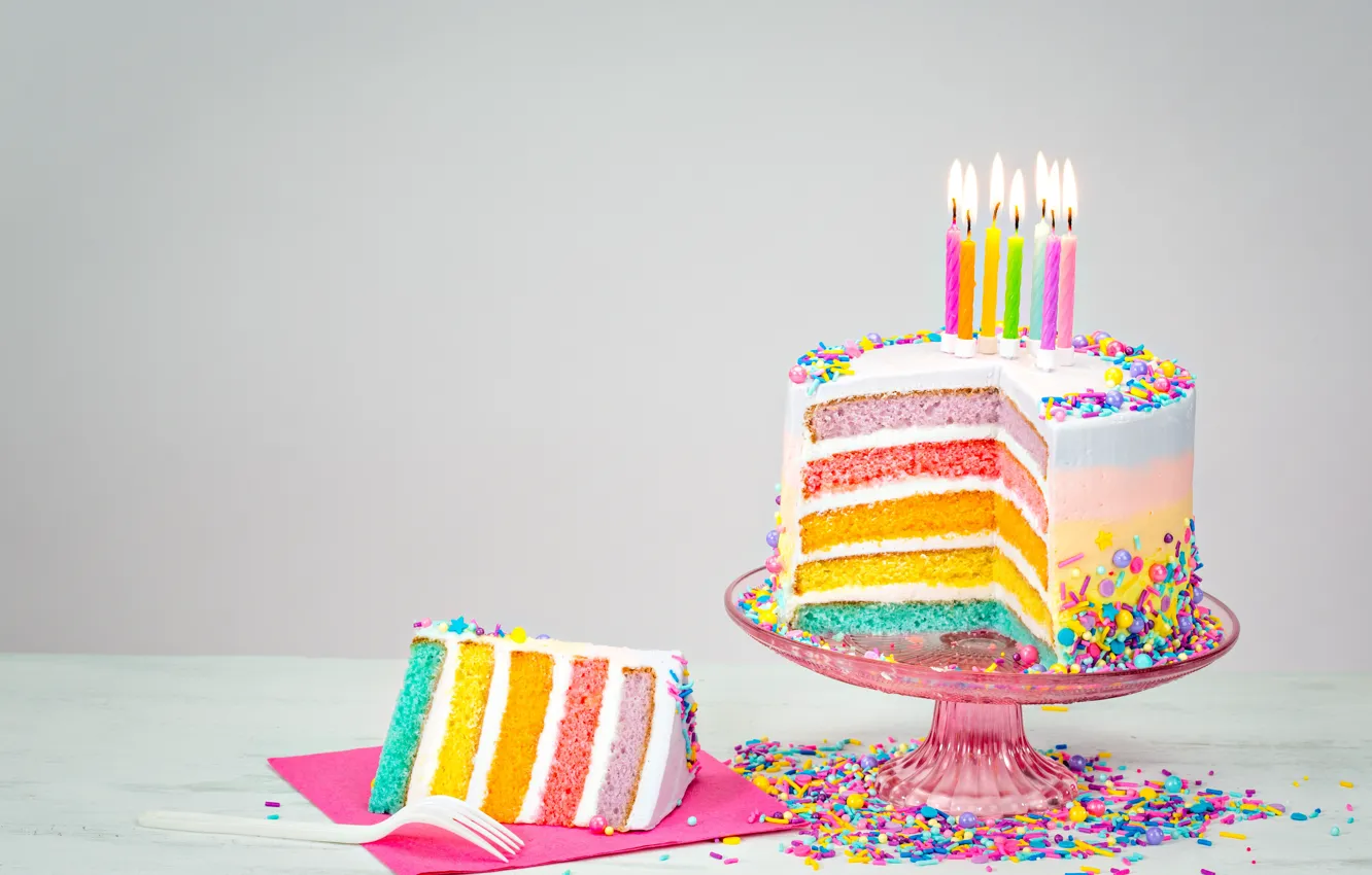 Photo wallpaper birthday, colorful, cake, cake, Happy Birthday, celebration, candles, decoration