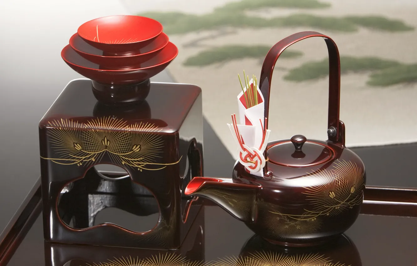 Photo wallpaper Japan, kettle, Cup, Japan, stand