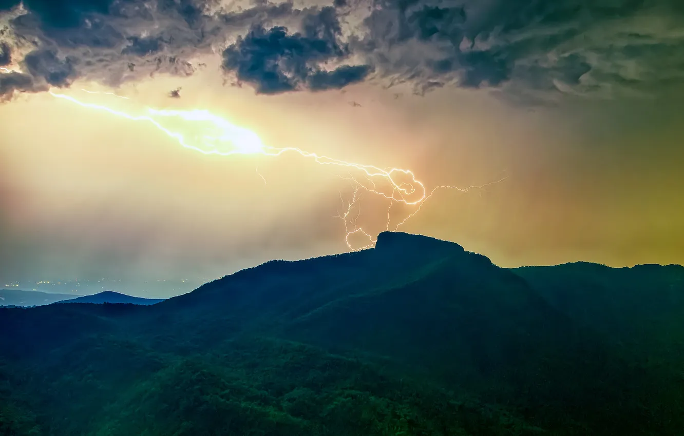 Photo wallpaper the storm, mountains, lightning