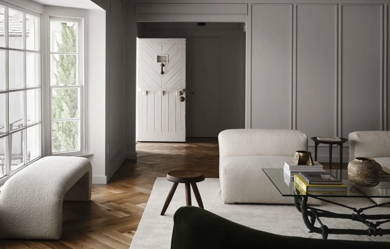 Photo wallpaper design, style, interior, living room, Belfast, Belfast, osklo, solid color solutions