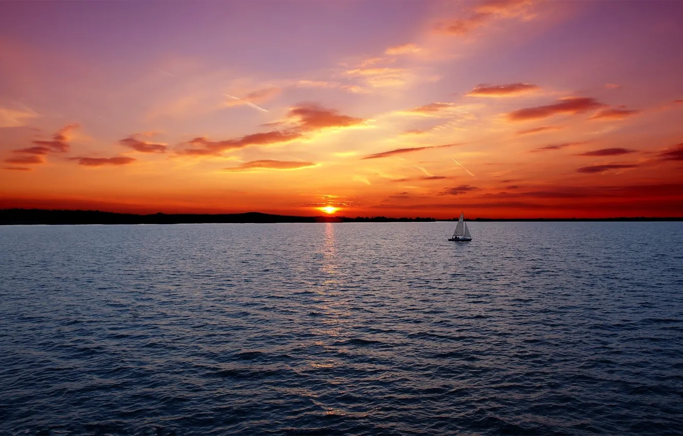 Photo wallpaper coast, boat, the evening, sail