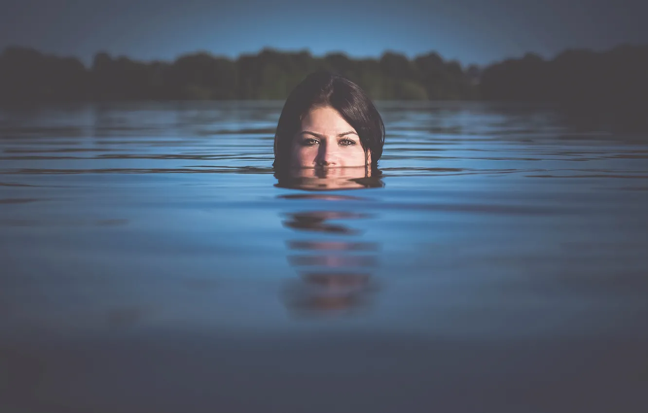 Photo wallpaper girl, reflection, water, in the water, swim