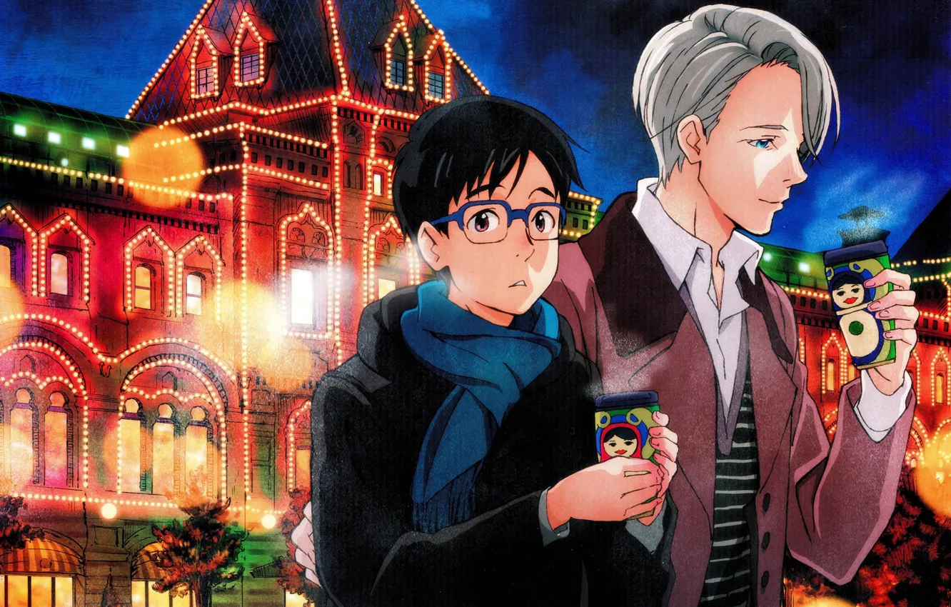 Photo wallpaper the city, anime, art, guy, Yuri on the ice, Viktor Nikiforov, Yuri Katsuki, Yuri On …
