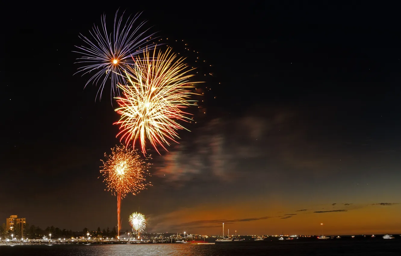 Photo wallpaper the sky, night, the city, fireworks