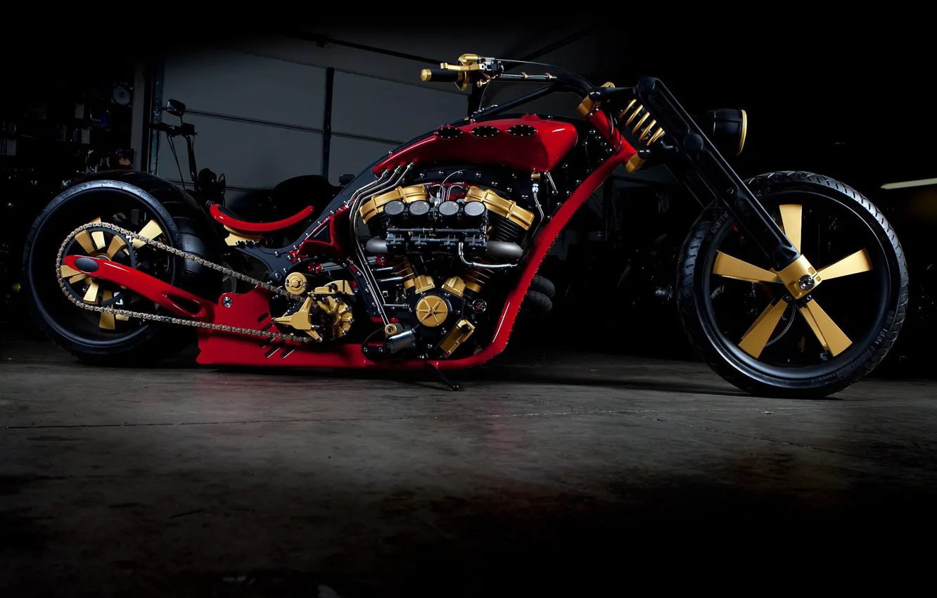 Photo wallpaper DESIGN, RED, TUNING, DRIVES, WHEEL, ENGINE, BASE, CHOPPER