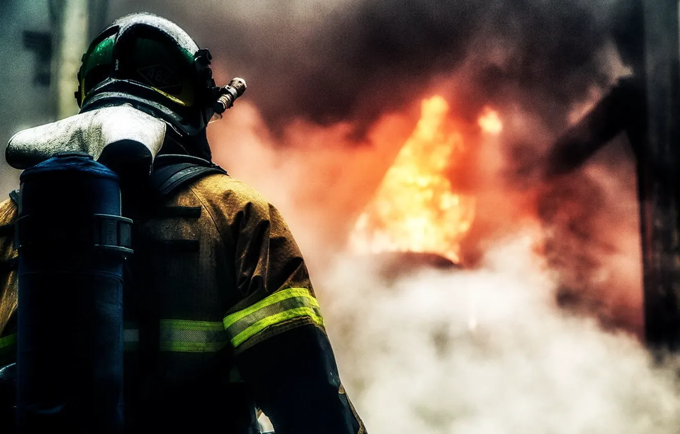 Photo wallpaper Fire, Man, Fireman