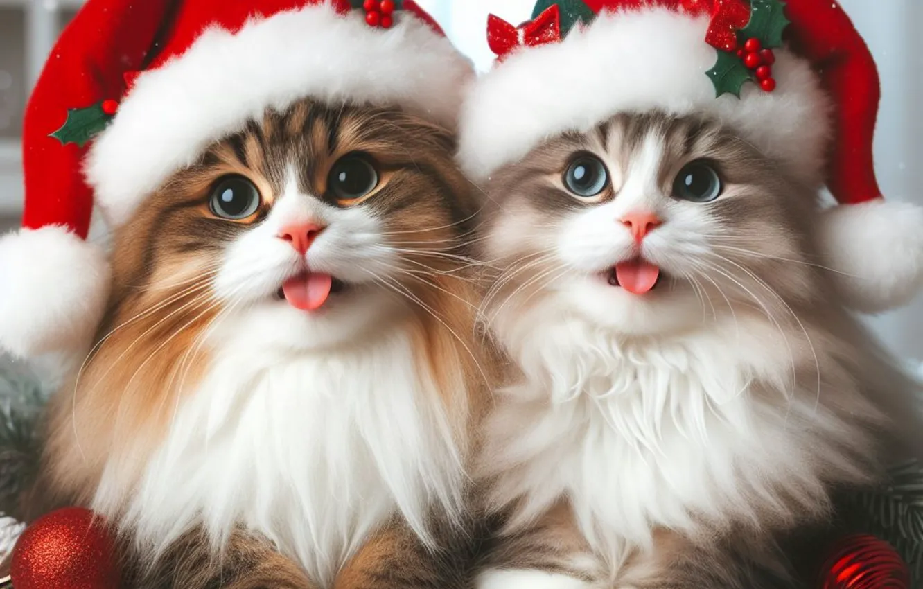 Photo wallpaper language, cat, look, new year, portrait, Christmas, kitty, face