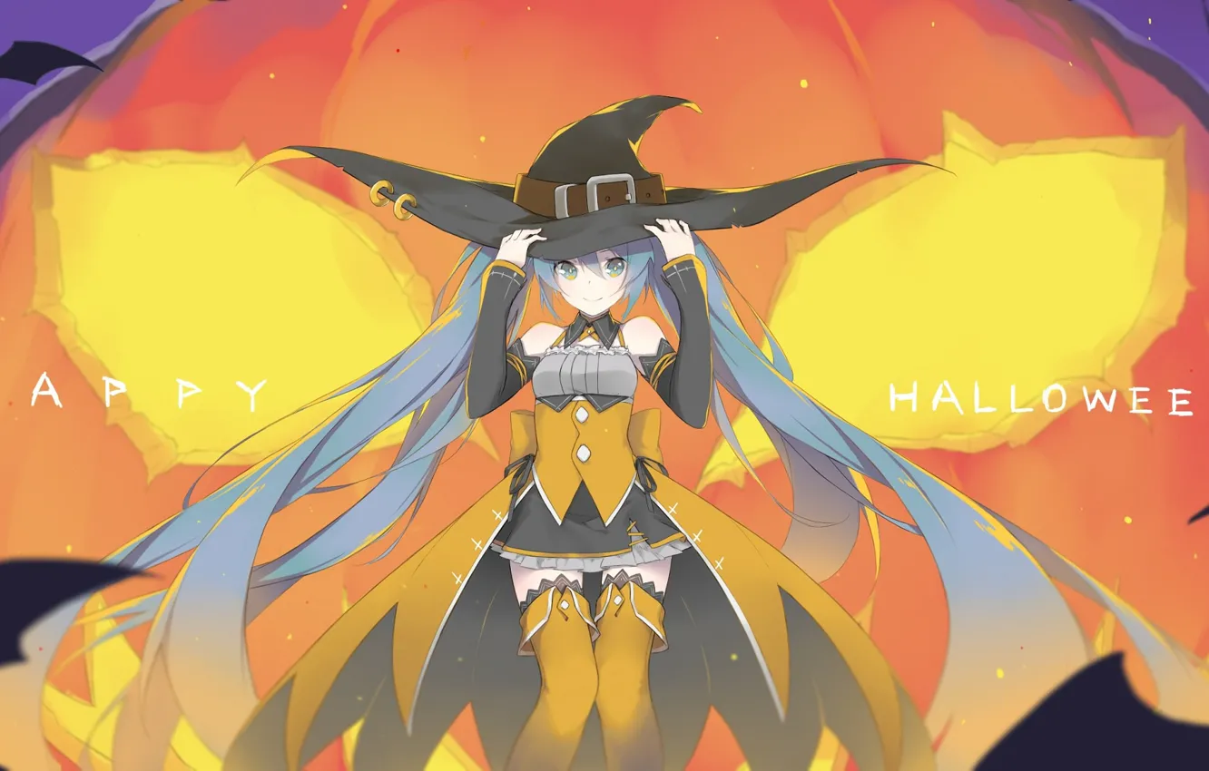 Photo wallpaper holiday, anime, art, girl, Halloween, vocaloid, hatsune miku