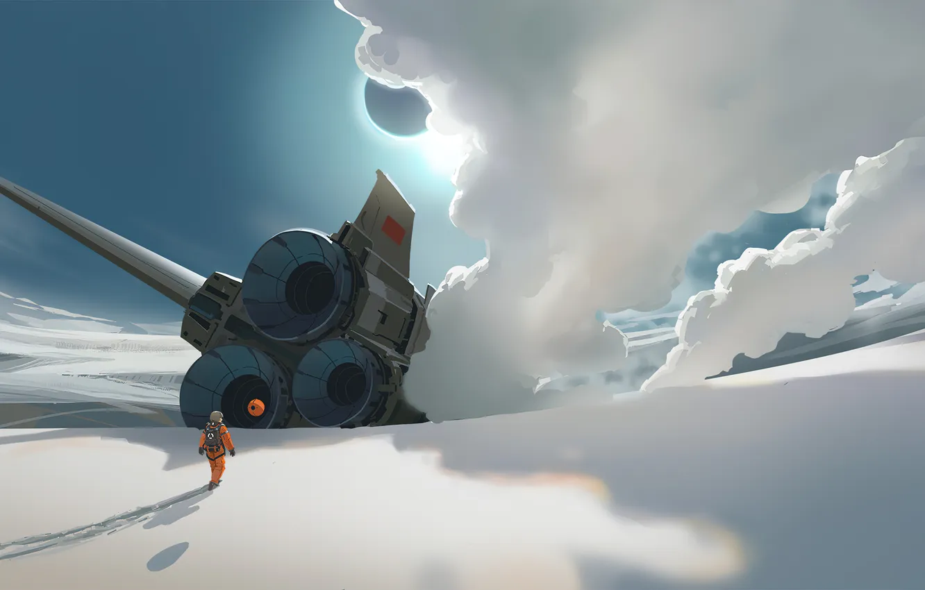 Photo wallpaper sky, winter, astronaut, the shuttle, t-zzzzz