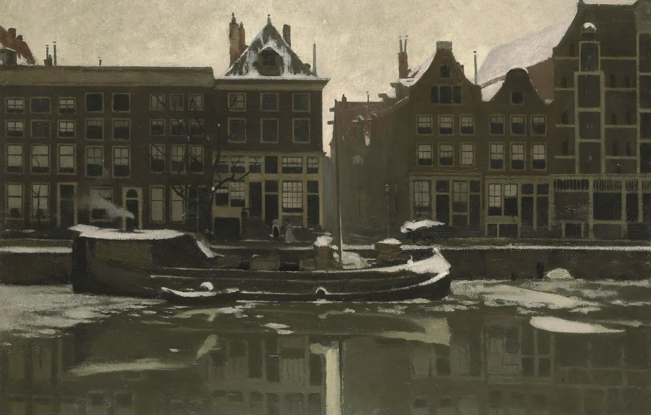 Photo wallpaper oil, picture, canvas, 1899, Willem Witsen, Willem Witsen, Oude Schans Channel in Amsterdam