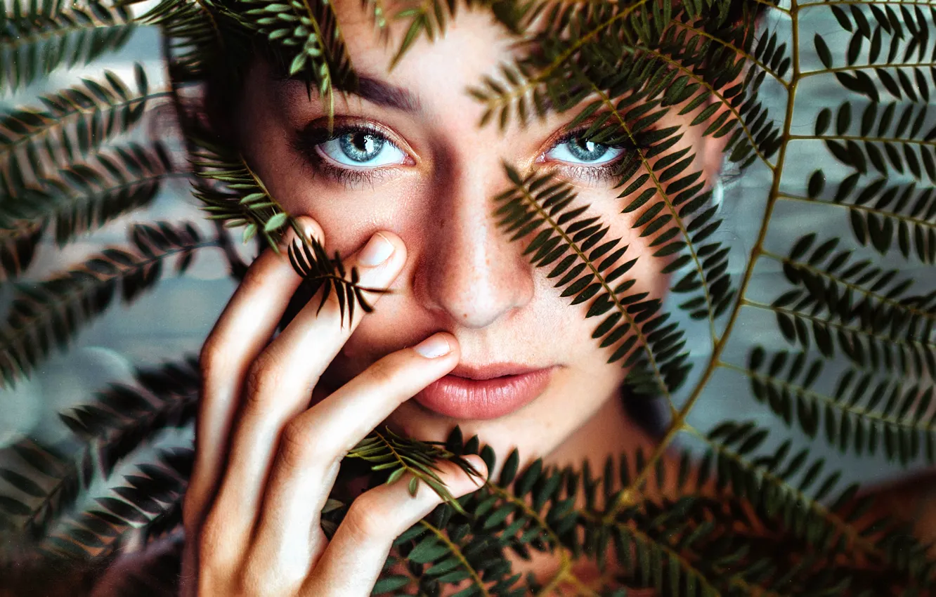 Photo wallpaper look, leaves, girl, macro, portrait, Andrea, Gustavo Terzaghi
