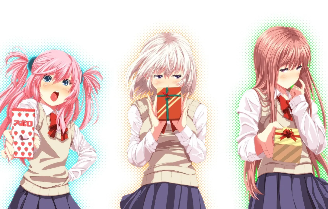 Photo wallpaper gift, anime, art, girl, schoolgirl, box