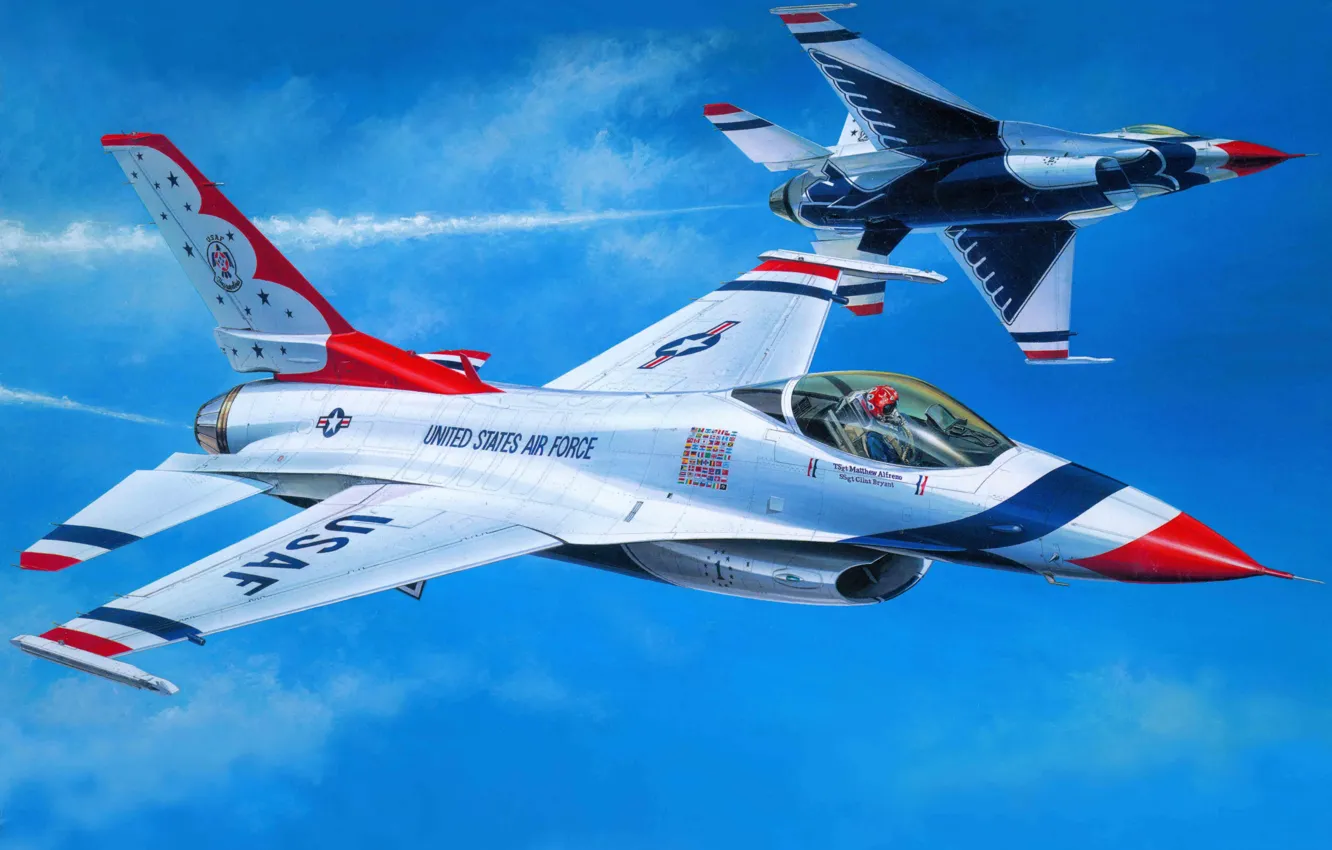 Photo wallpaper the plane, fighter, art, USA, BBC, Air, The Thunderbirds, Thunderbirds