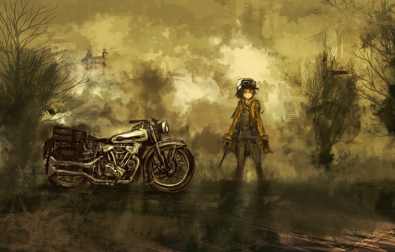 Photo wallpaper girl, anime, art, motorcycle, Hermes, journey movie, Kino no tabi