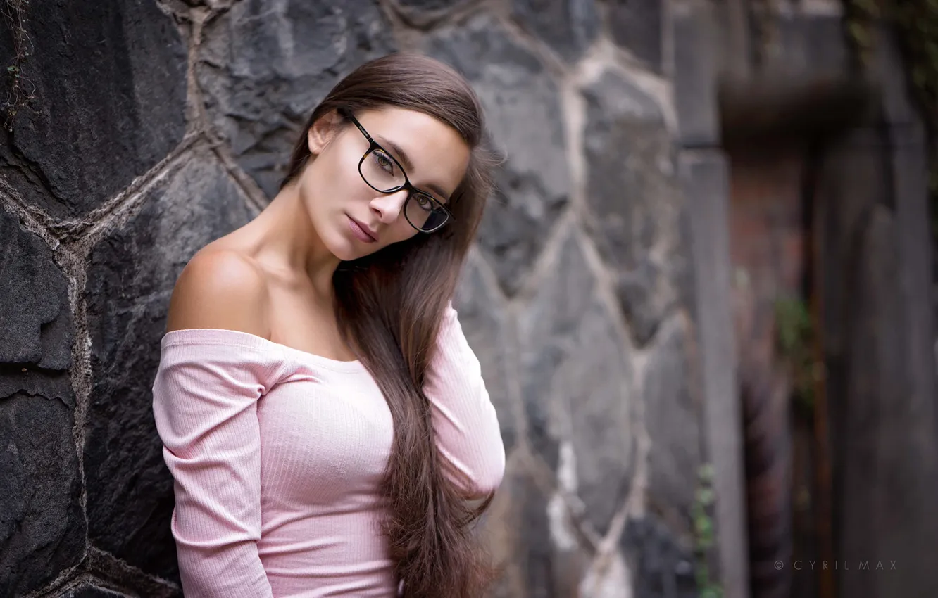 Photo wallpaper look, pose, model, portrait, makeup, glasses, hairstyle, brown hair