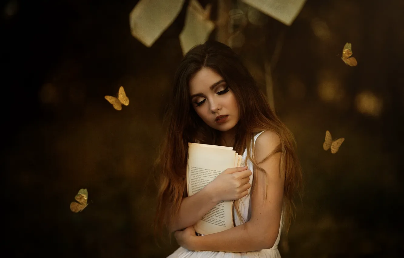 Photo wallpaper girl, background, book