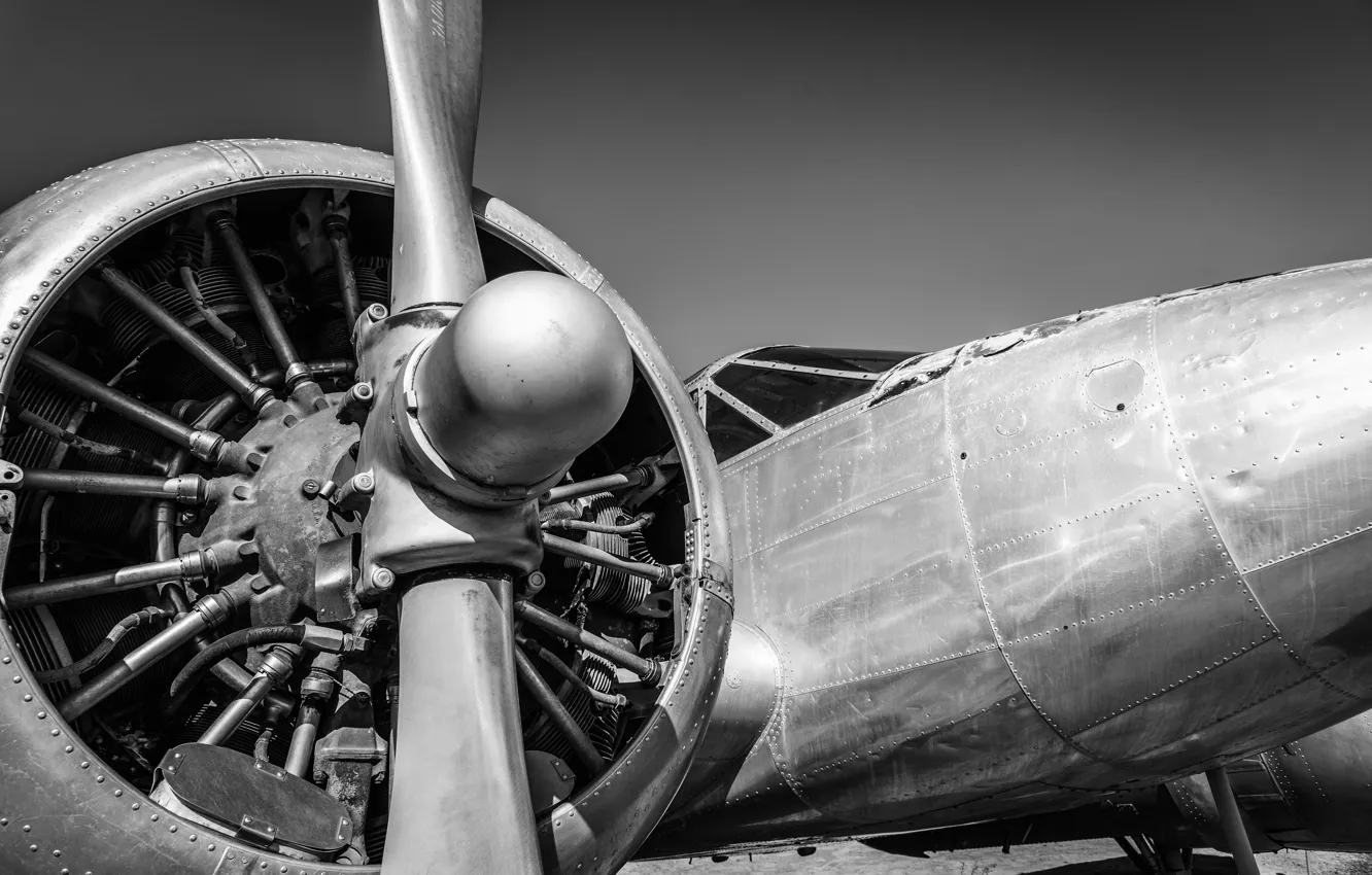 Photo wallpaper metal, plane, engine, propeller