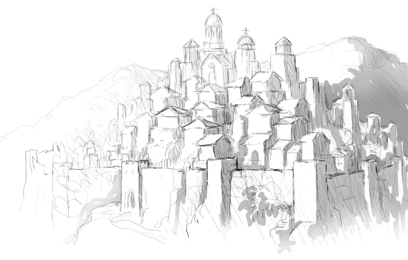 Photo wallpaper city, Burg, drawing, medieval, Town