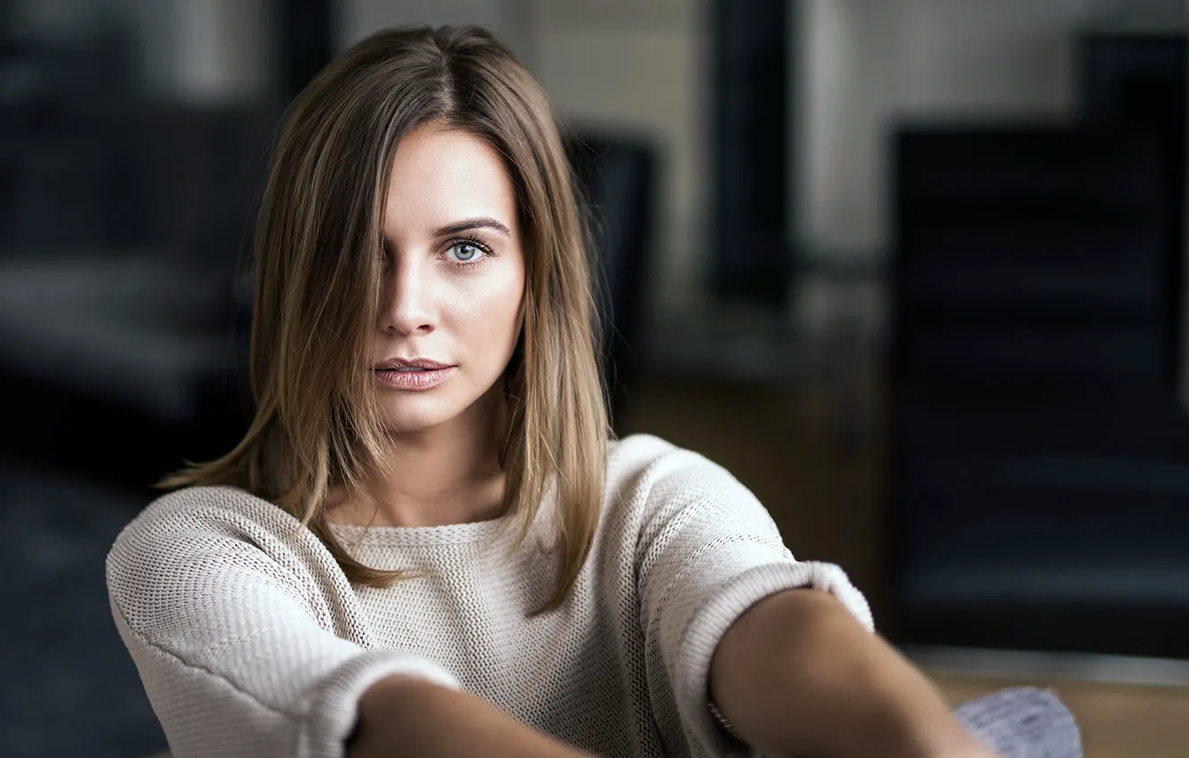 Photo wallpaper girl, brown hair, photo, blue eyes, model, lips, face, portrait