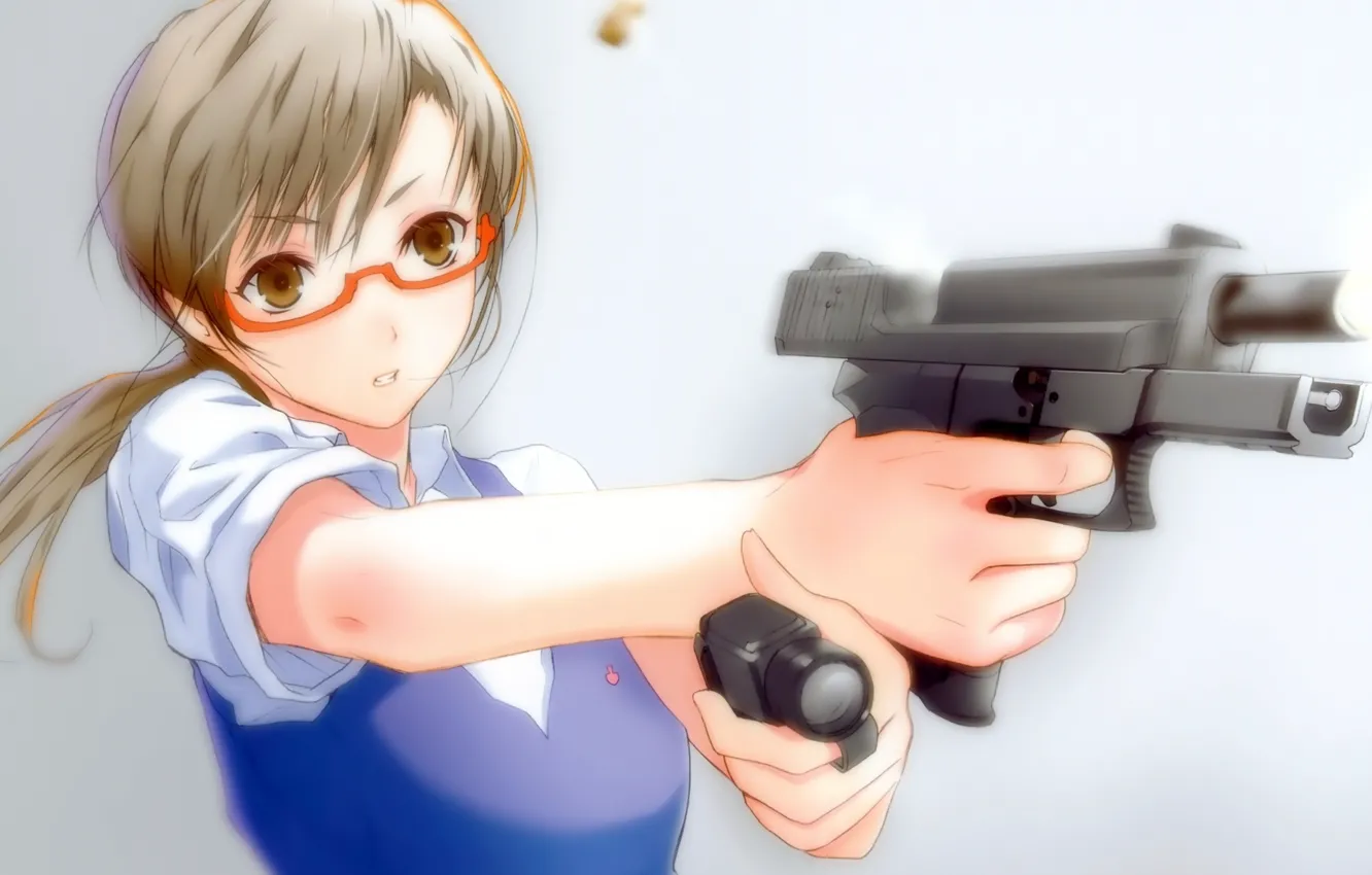 Photo wallpaper gun, weapons, glasses, Glock, aiming, Glock