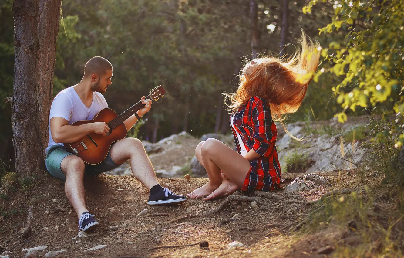 Photo wallpaper girl, guitar, guy, song