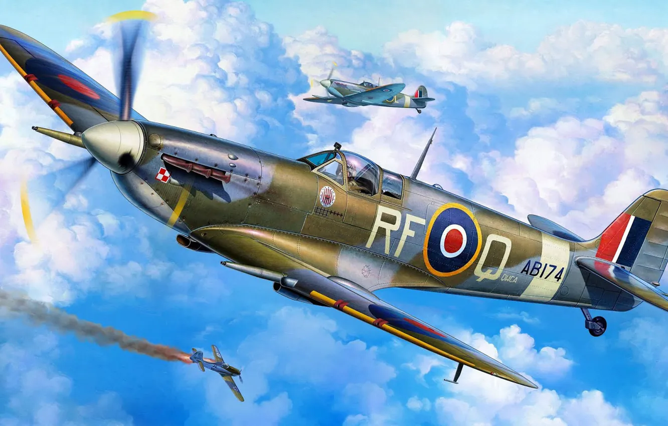 Photo wallpaper fighter, UK, Poland, Michal Reinis, Raf, Supermarine Spitfire Mk.VC