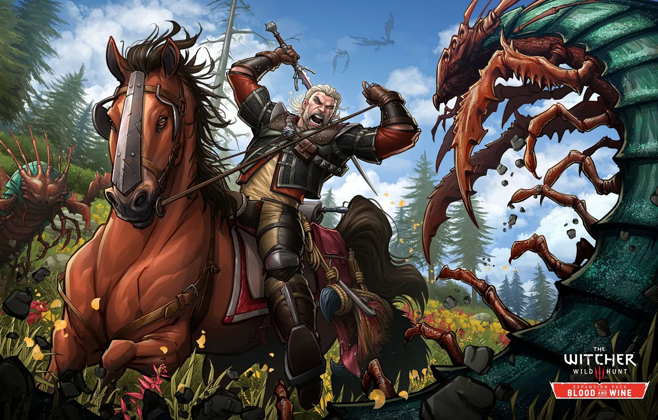 Photo wallpaper attack, horse, sword, the Witcher, art, Witcher, Gwynbleidd, Patrick Brown