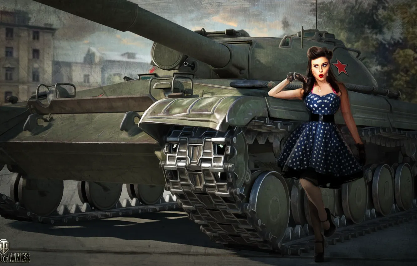 Photo wallpaper girl, figure, art, tank, Soviet, average, World of Tanks, Object 430