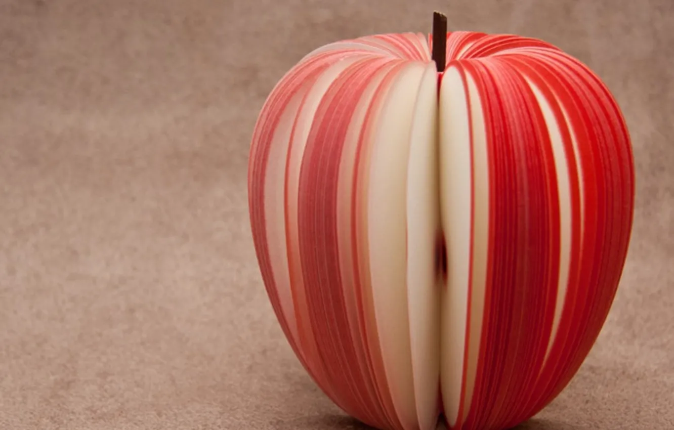 Photo wallpaper red, Apple, slices, sliced, thin stripes