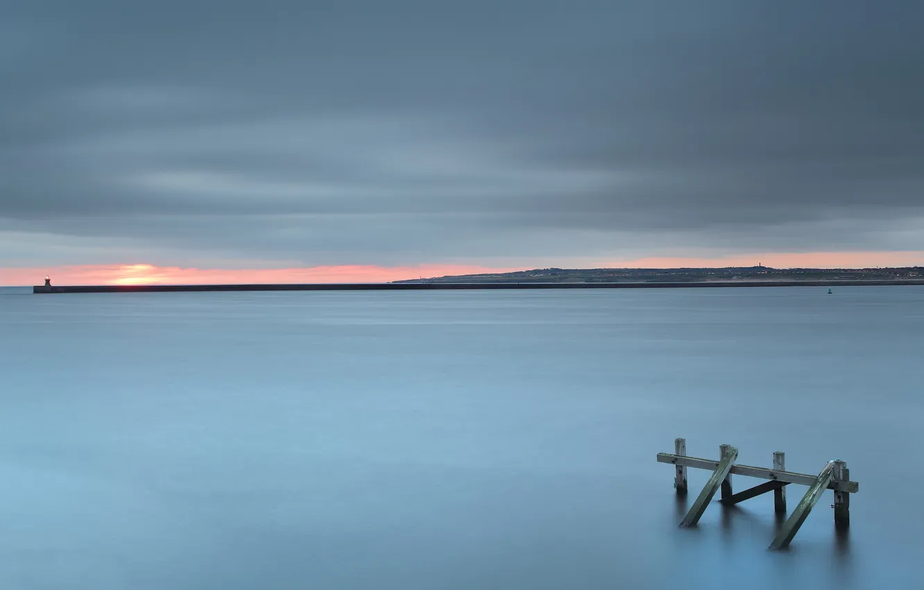 Photo wallpaper sea, sunset, port