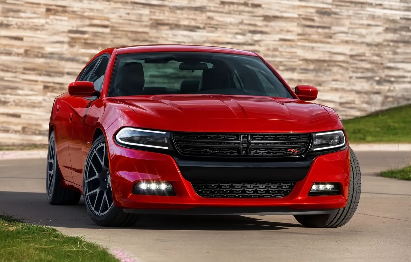 Photo wallpaper auto, red, Dodge, Charger, the front