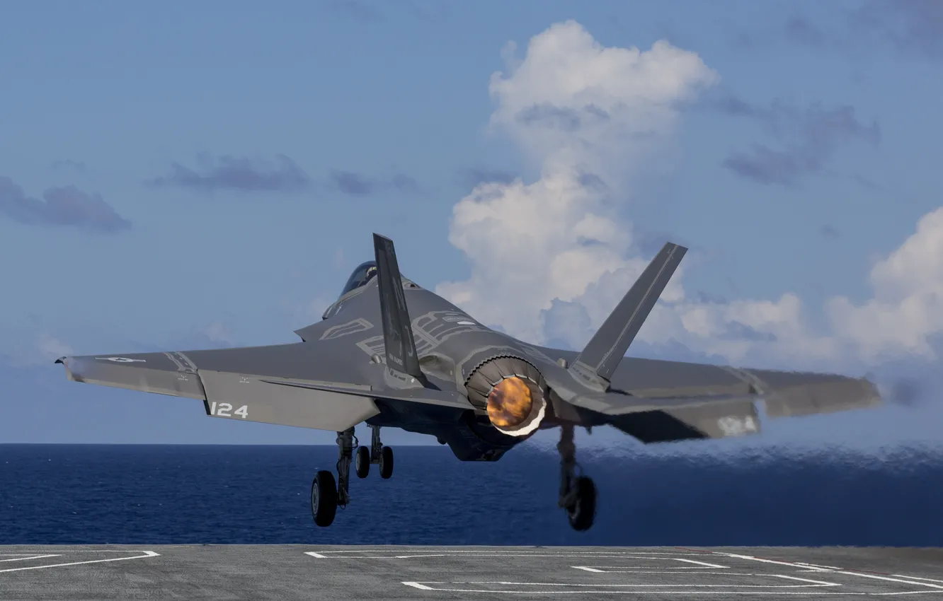 Photo wallpaper fighter, deck, bomber, the rise, Lightning II, F-35C