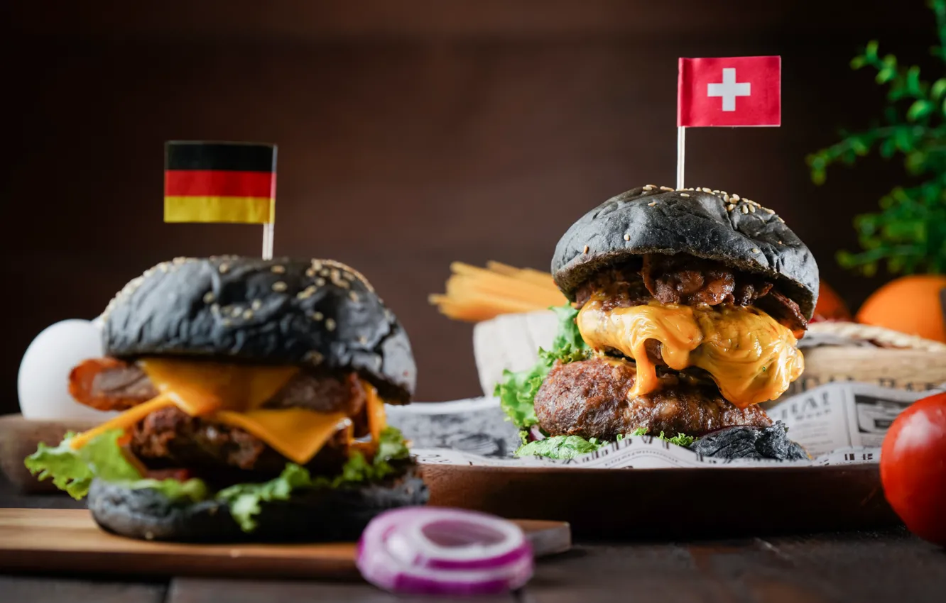 Photo wallpaper flag, hamburger, filling