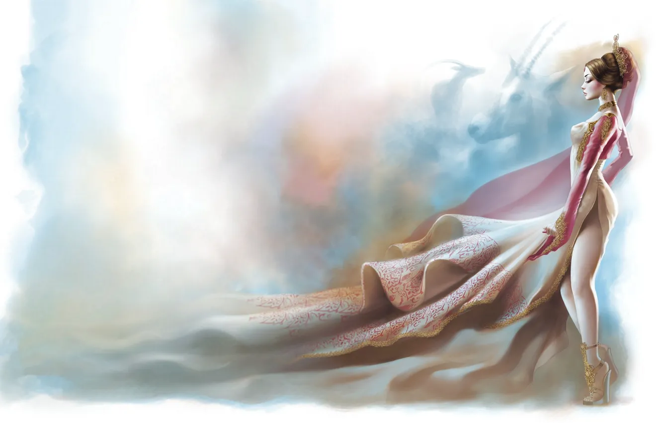 Photo wallpaper girl, the wind, dress, girl, dress, Gazelle, wind, by Mahmood Al Khaja