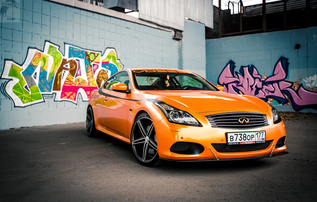 Photo wallpaper Orange, Graffiti, Infiniti, Orange, Sedan, G37