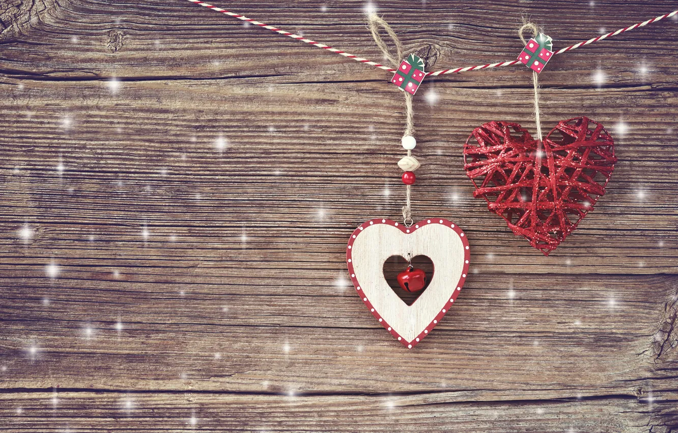 Photo wallpaper love, red, heart, hearts, red, love, wood, romantic
