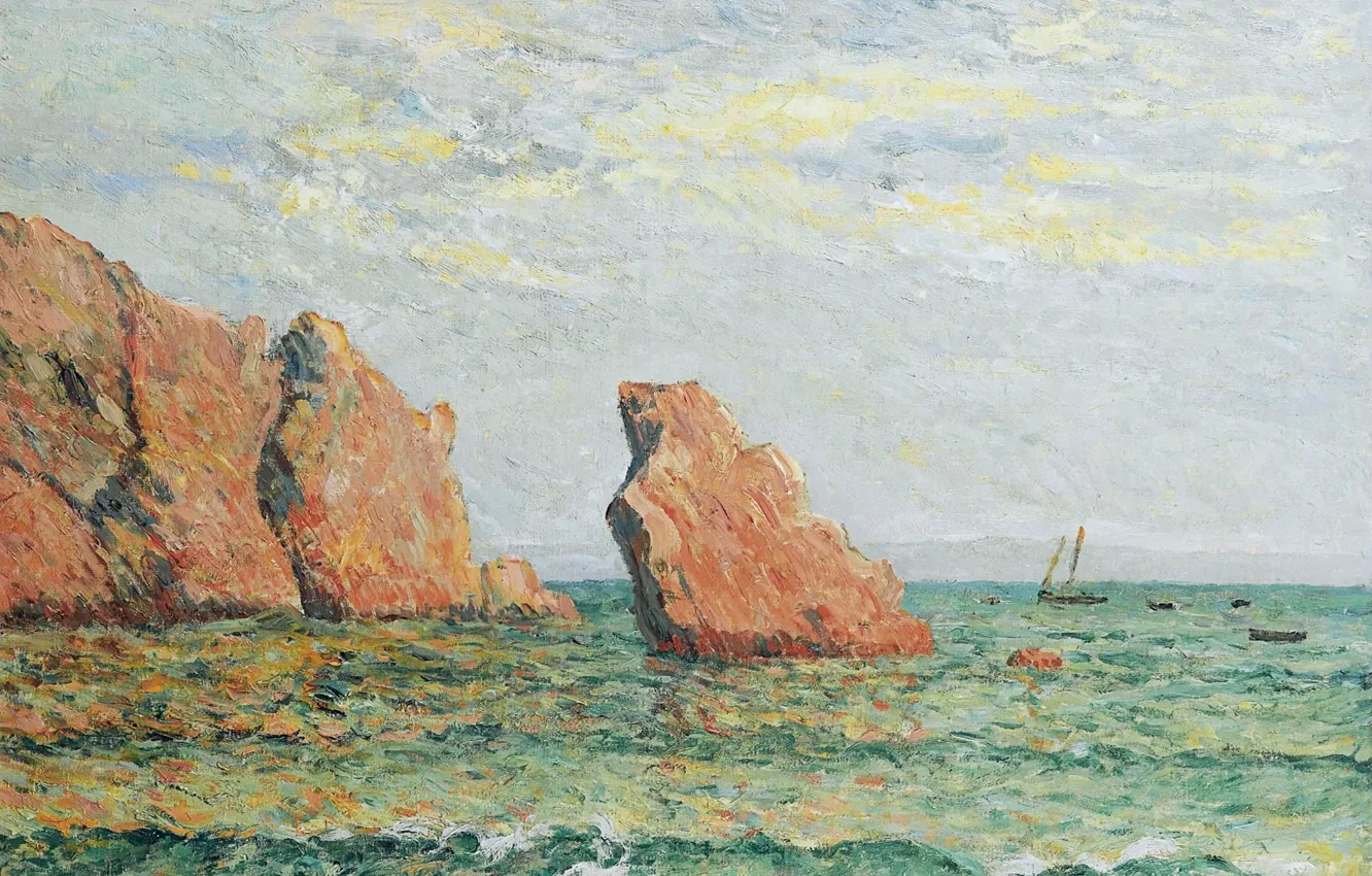 Photo wallpaper picture, seascape, 1900, Maxime Maufra, Maxim Mora, Lonely Rock at Morgat