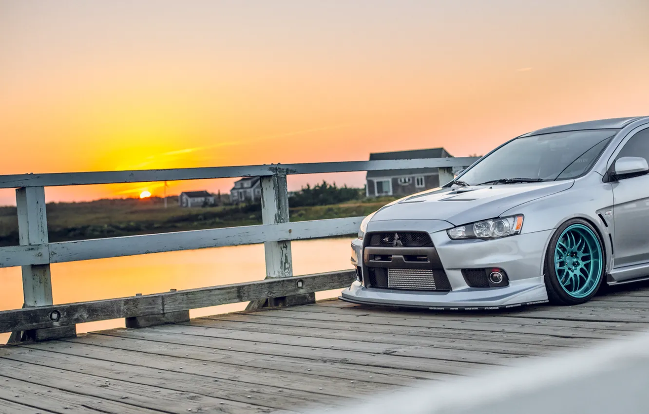 Photo wallpaper sunset, tuning, Lancer, Mitsubishi, mitsubishi lancer evo x