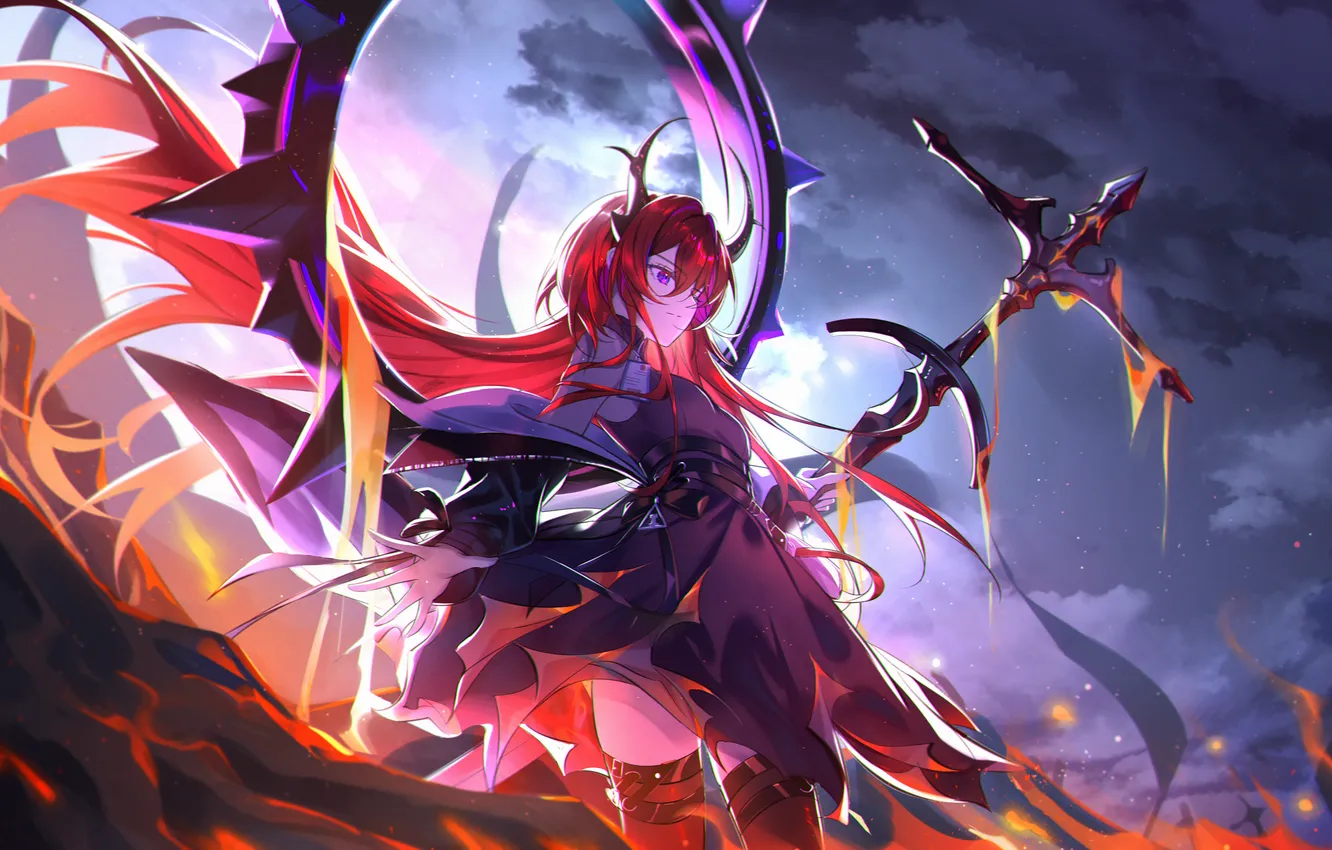 Photo wallpaper girl, warrior, art, red hair, arknights, surtr, azuriel