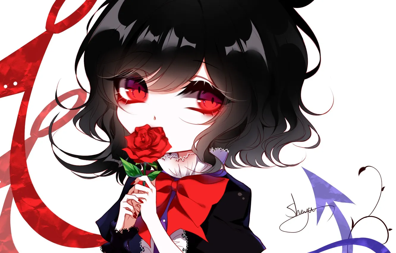 Photo wallpaper flower, look, rose, girl, red rose, Touhou, Touhou, Touhou