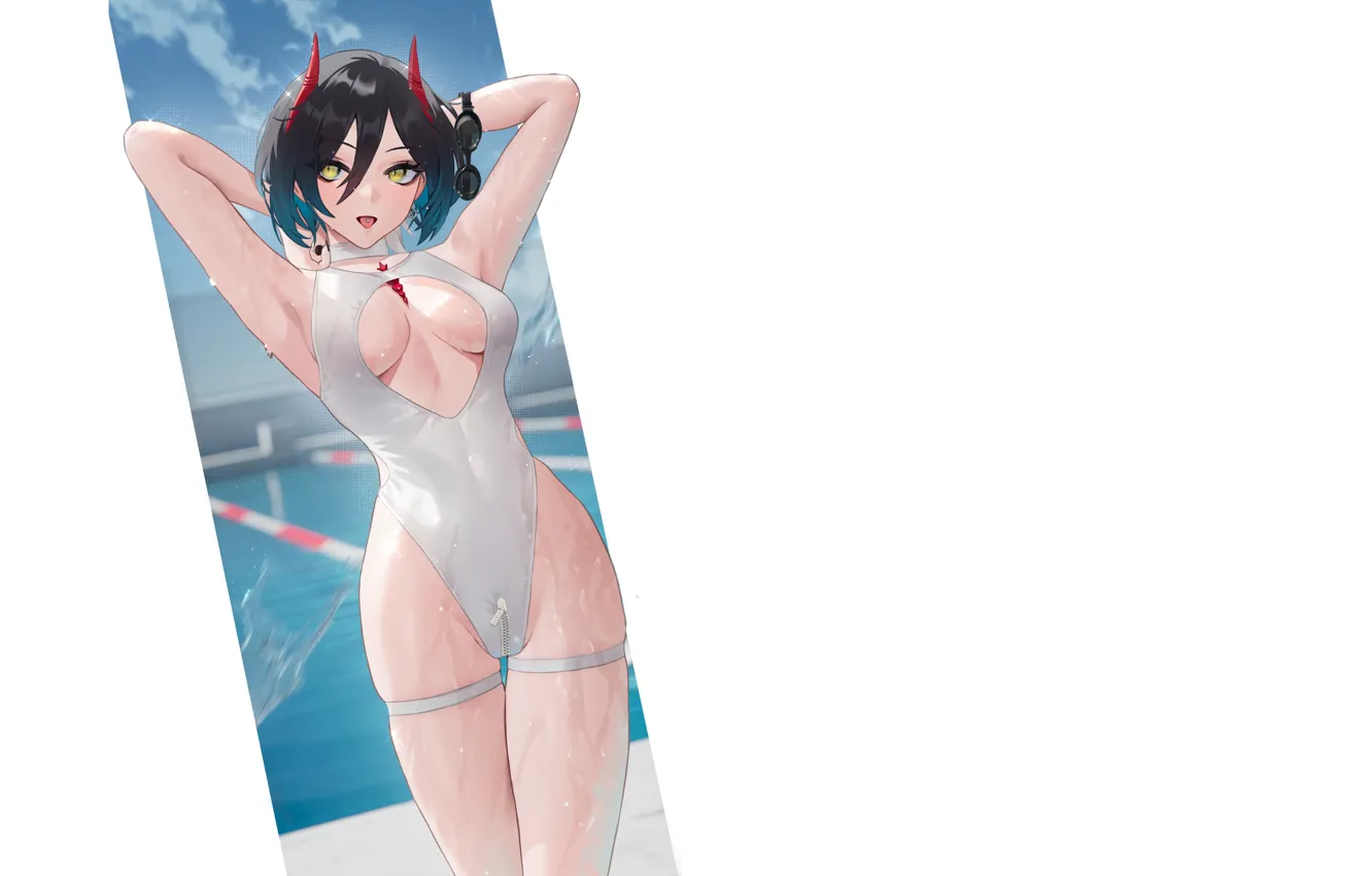 Photo wallpaper German, hot, sexy, anime, short hair, swimsuit, babe, oppai