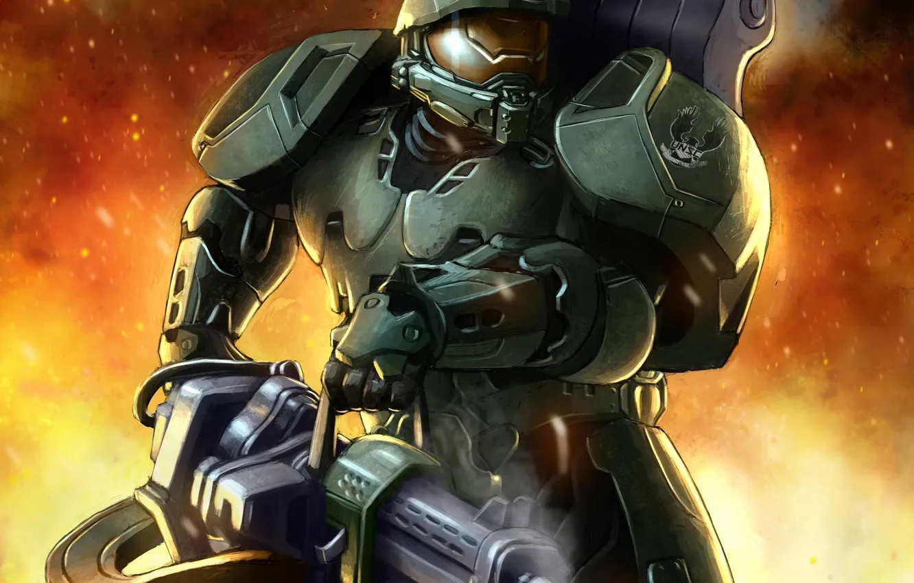 Photo wallpaper costume, machine, helmet, armor, art, halo, spartan, Master Chief