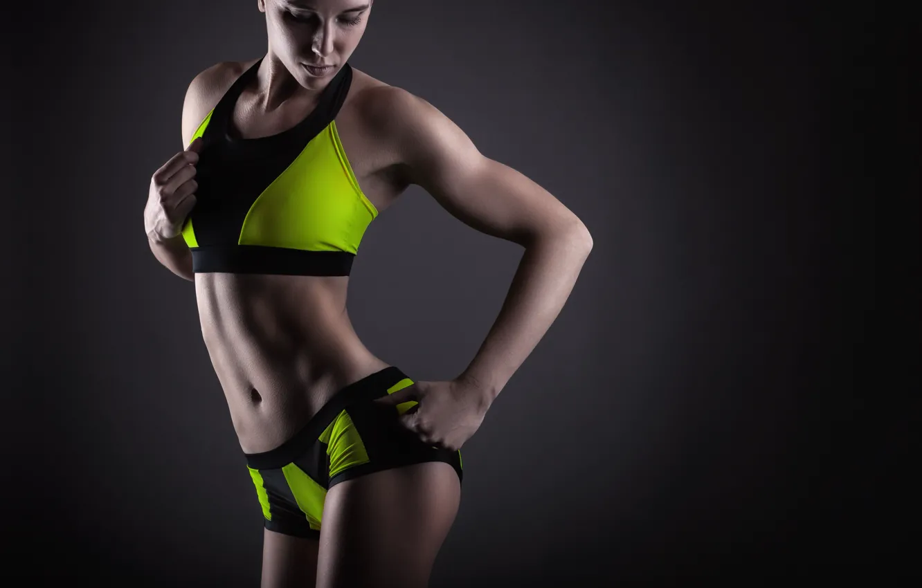 Photo wallpaper model, blonde, pose, fitness, abs