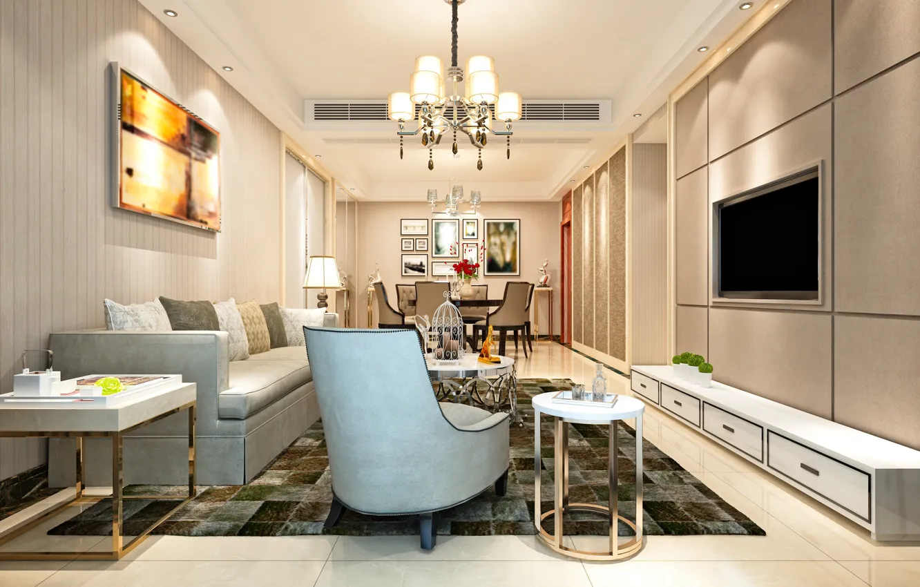 Photo wallpaper living room, sofa, interior, furniture, dining room, design, chair