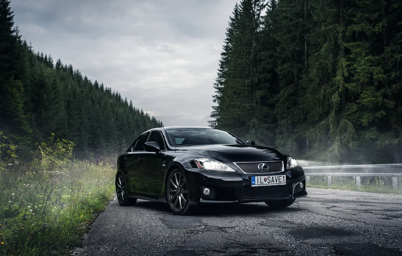 Photo wallpaper Lexus, IS-F, Black, Road, Forest