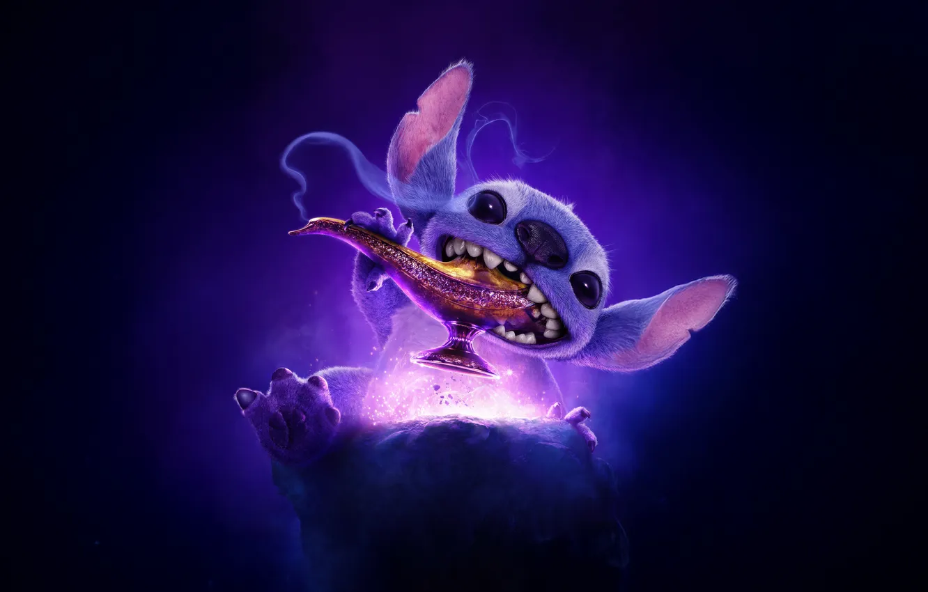 Photo wallpaper smoke, lamp of Aladdin, Lilo and Stitch, Lilo And Stitch, Aladdin Lamp, dark purple background