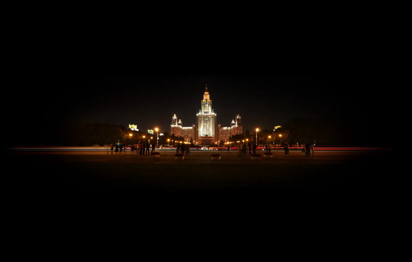 Photo wallpaper night, lights, Moscow, MSU